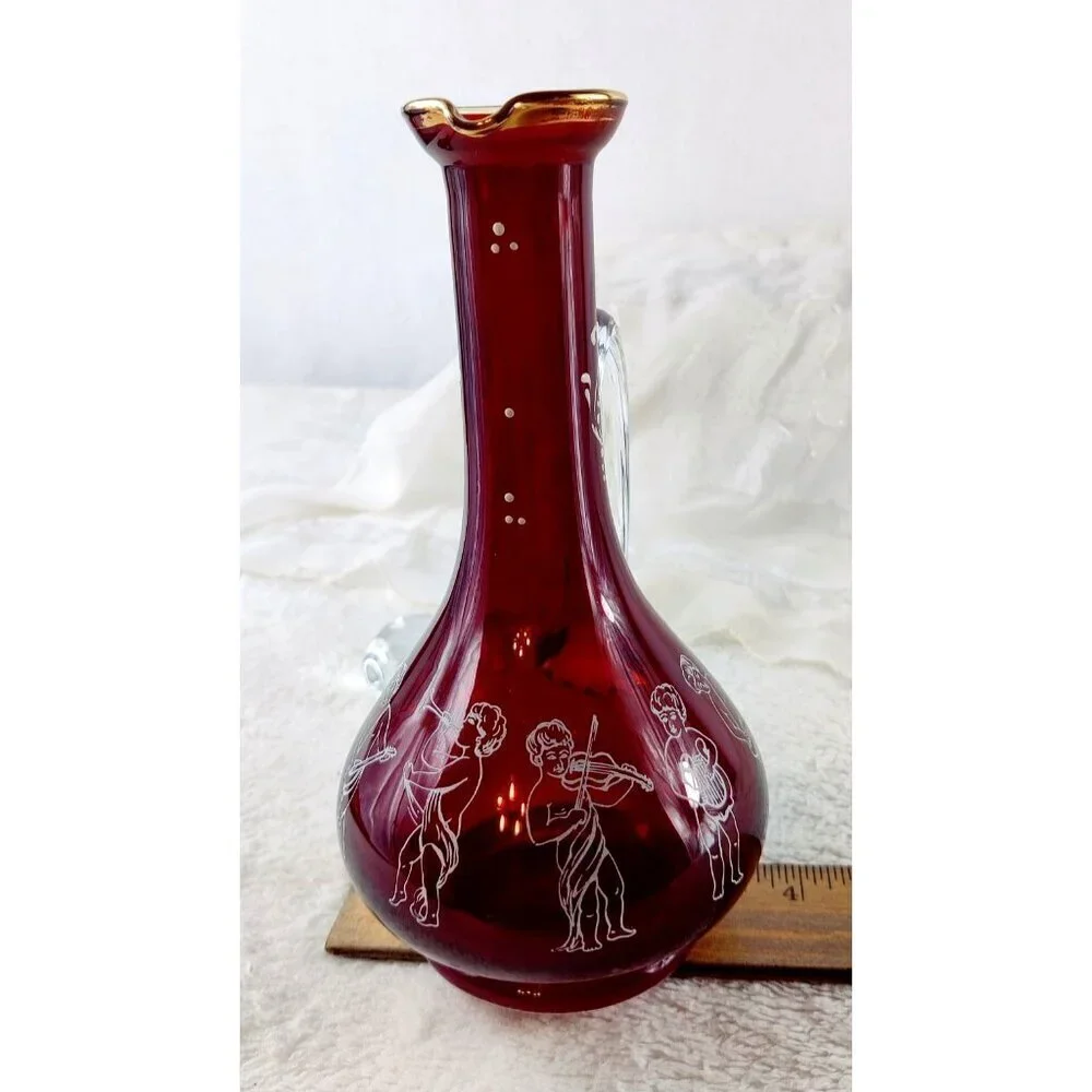 Ruby Rea Glass Decanter Cruet VTG MCM 8.5